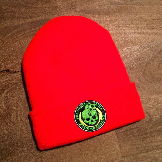 Fractured Skull Xtreme Embroidered Logo Folded Brim Beanie on Neon Tangerine