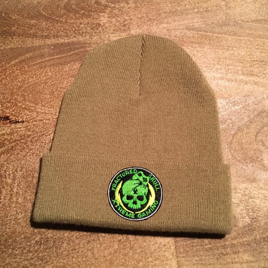 Fractured Skull Xtreme Embroidered Logo Folded Brim Beanie on Light Olive Drab