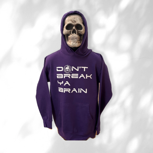 Fractured Skull Xtreme "Don't Break Ya Brain" White on Purple Hoodie