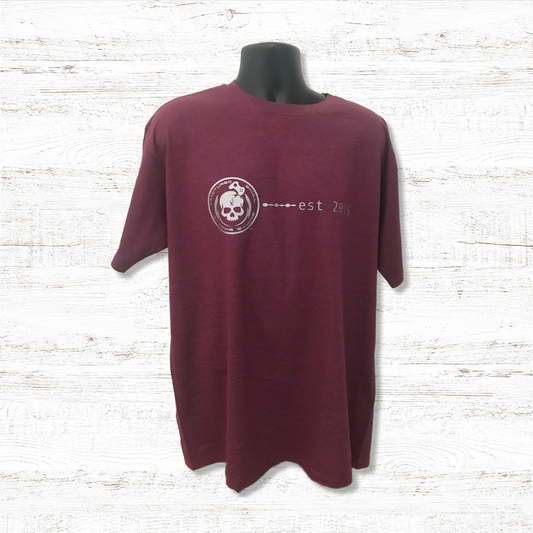 Fractured Skull Xtreme "Est(Established) 2016 " Silver on Burgundy Tee