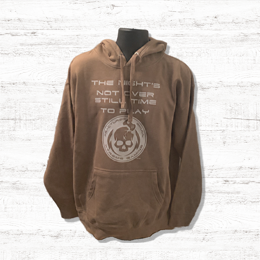 Fractured Skull Xtreme "The Nights Not Over Still Time To Play" White on Wheat Hoodie