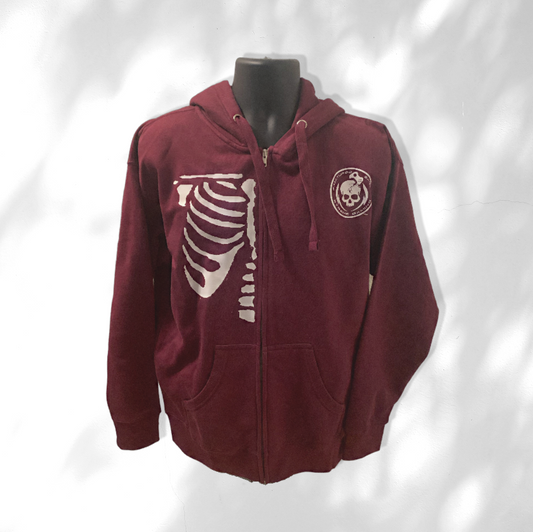 Fractured Skull Xtreme "FSX Ribcage" White on Burgundy Zipper Hoodie