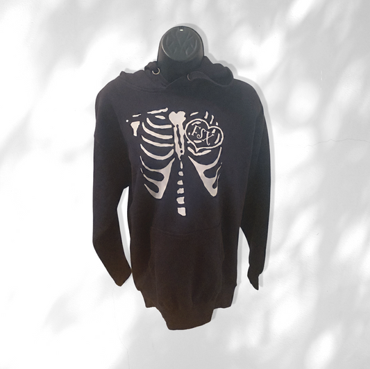 Fractured Skull Xtreme "Luv FSX Ribcage" White on Black Hoodie