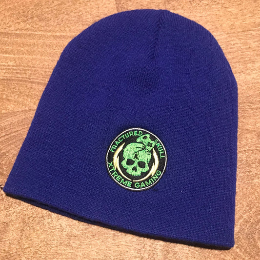 Fractured Skull Xtreme Embroidered Logo Beanie on Blue