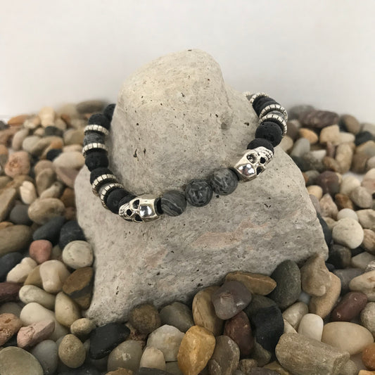 Chakra Spirit Skull Lava and Map Jasper Gemstone Healing Bracelet/Anklet