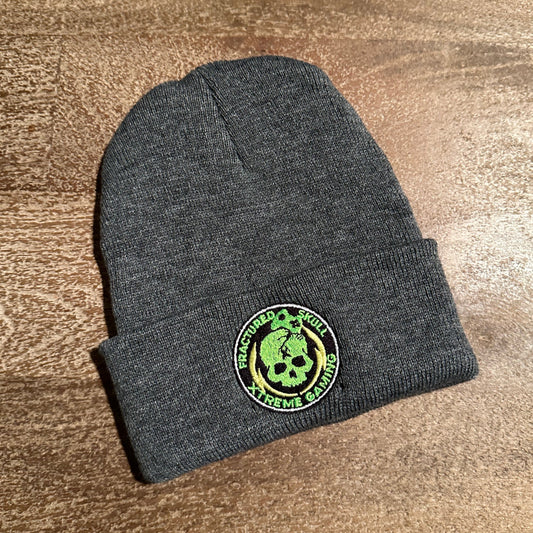 Fractured Skull Xtreme Embroidered Logo Folded Brim Beanie on Dark Gray