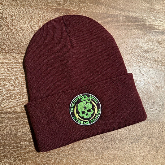 Fractured Skull Xtreme Embroidered Logo Folded Brim Beanie on Burgundy