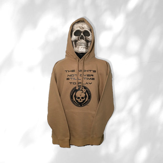 Fractured Skull Xtreme "The Nights Not Over Still Time To Play" Black on Wheat Hoodie