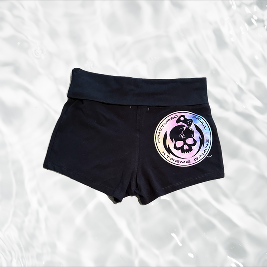 Fractured Skull Xtreme Rainbow on Black Cheeky Shorts (logo on right backside of pant)