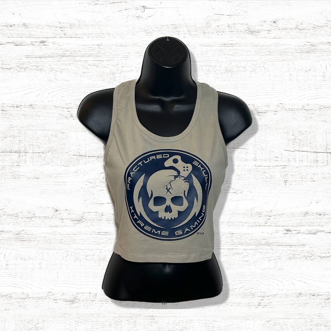 Fractured Skull Xtreme Blue on Light Olive Tank Top