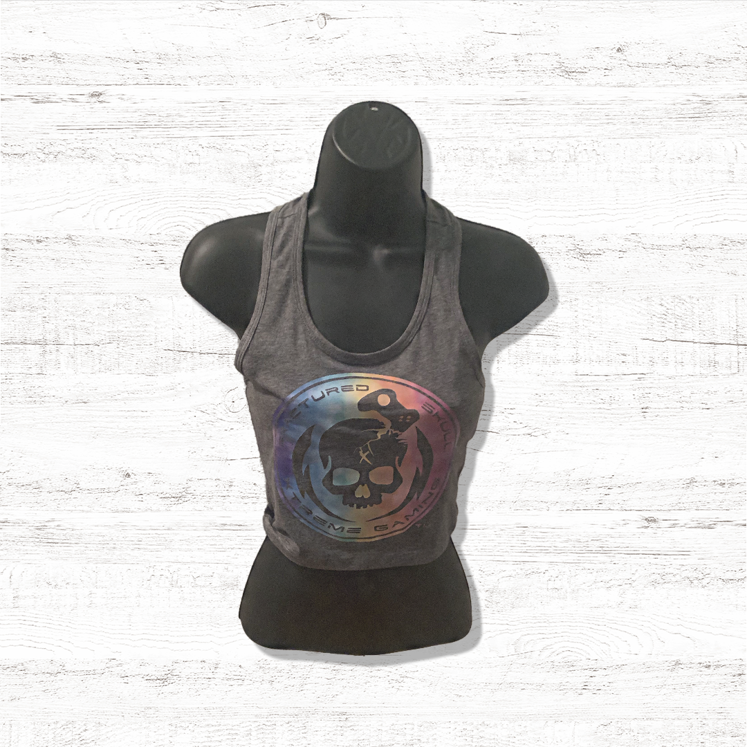 Fractured Skull Xtreme Rainbow on Gray Tank Top