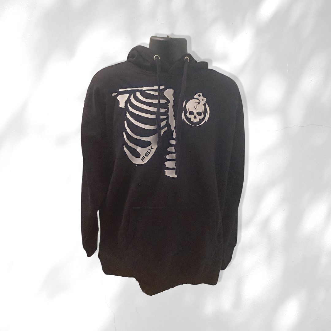 Fractured Skull Xtreme "FSX Ribcage" White on Black Hoodie