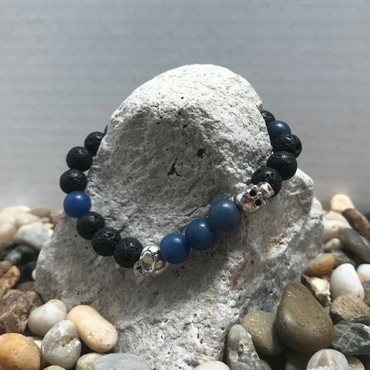 Spirit Skull Lava and Blue Aventurine Gemstone Healing Bracelet