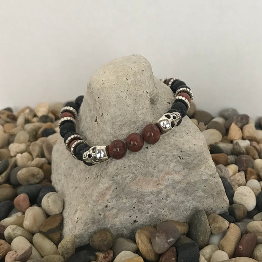 Chakra Spirit Skull Lava and Sesame Red Stone Gemstone Healing Bracelet/Anklet