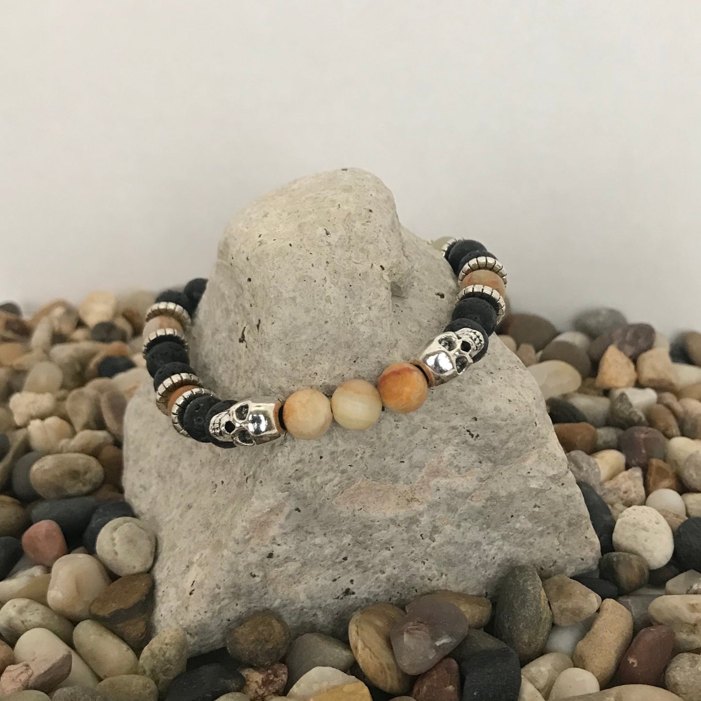 Chakra Spirit Skull Lava and Afghanistan Jade Gemstone Healing Bracelet/Anklet