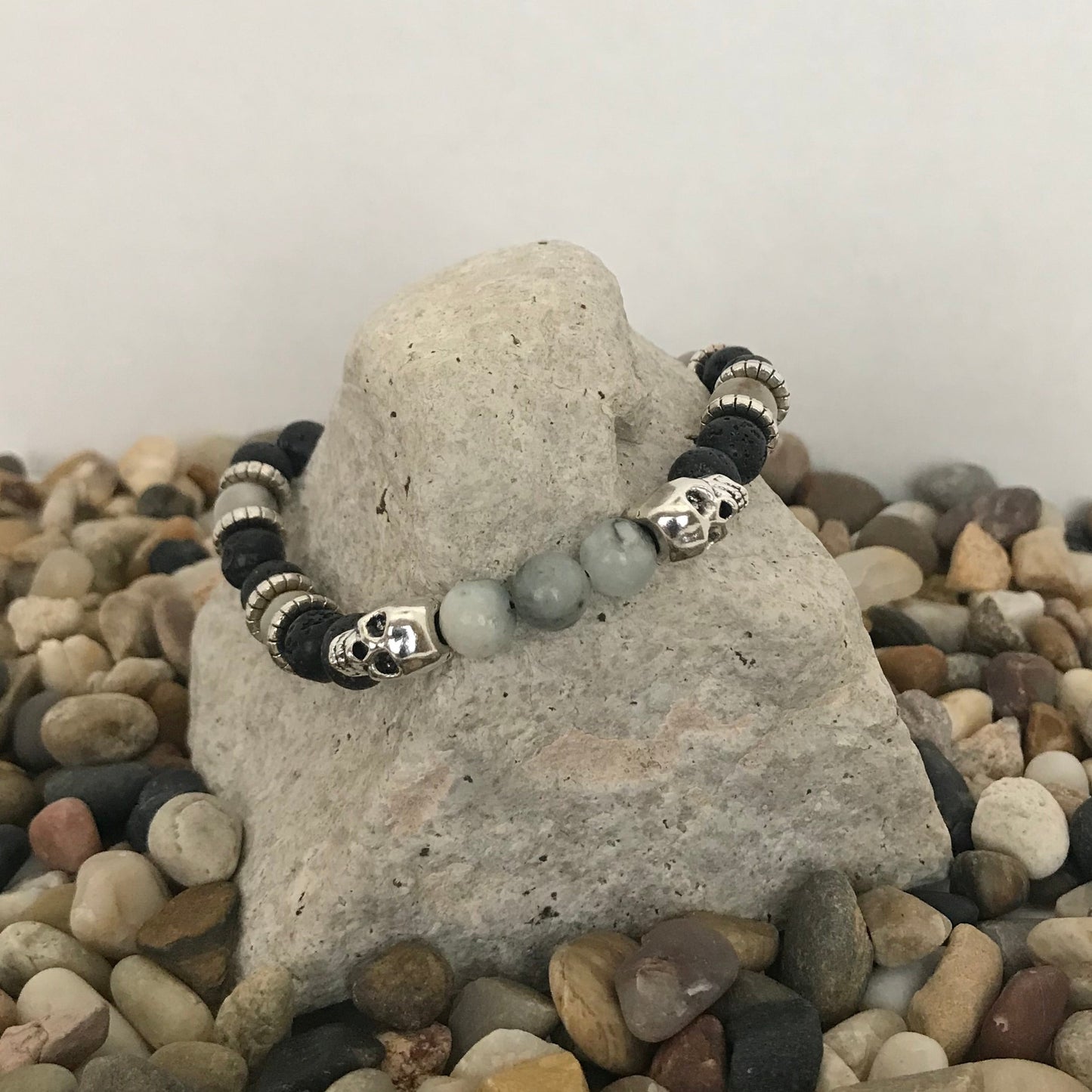 Chakra Spirit Skull Lava and Amazonite Gemstone Healing Bracelet/Anklet
