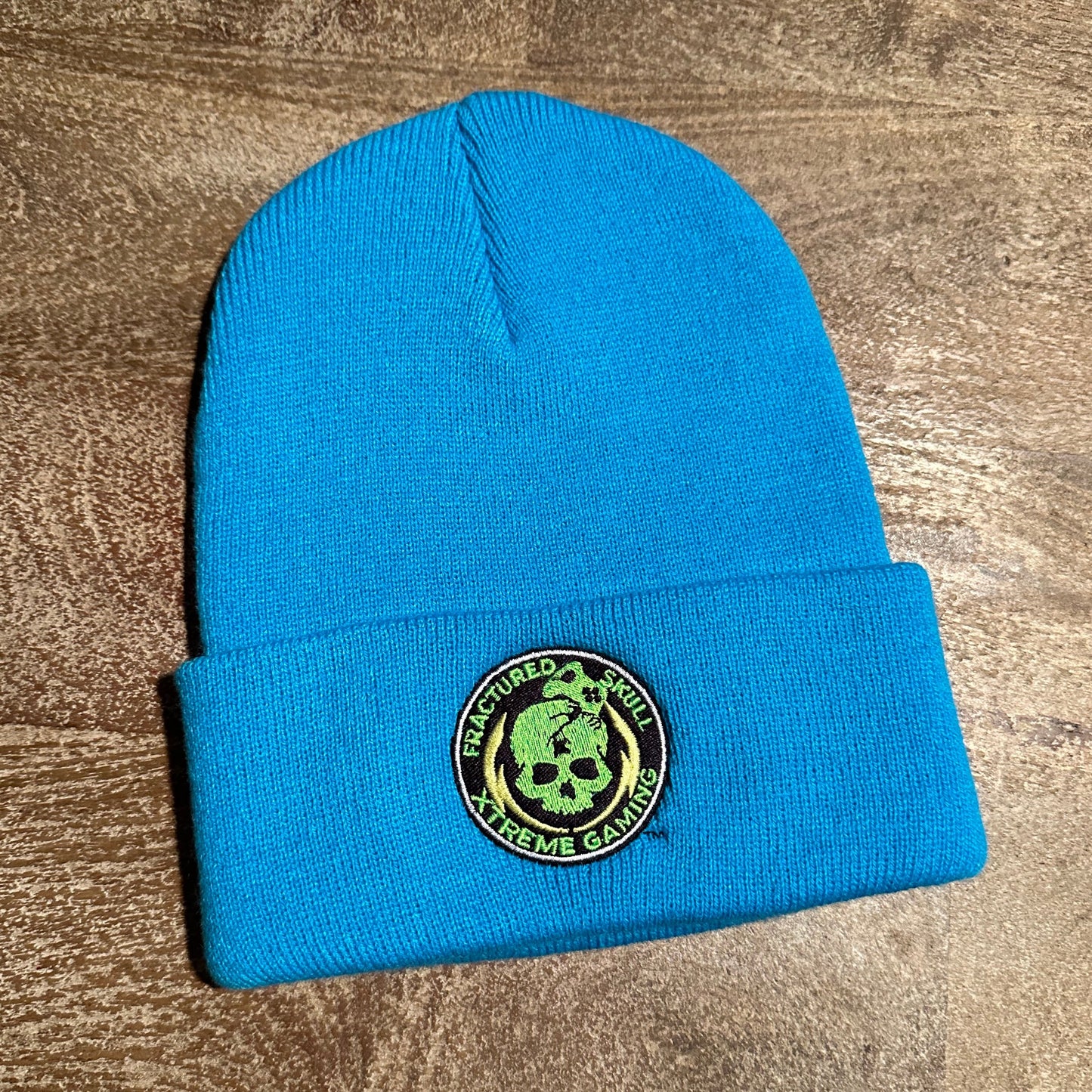 Fractured Skull Xtreme Embroidered Logo Folded Brim Beanie on Bubble Gum Blue