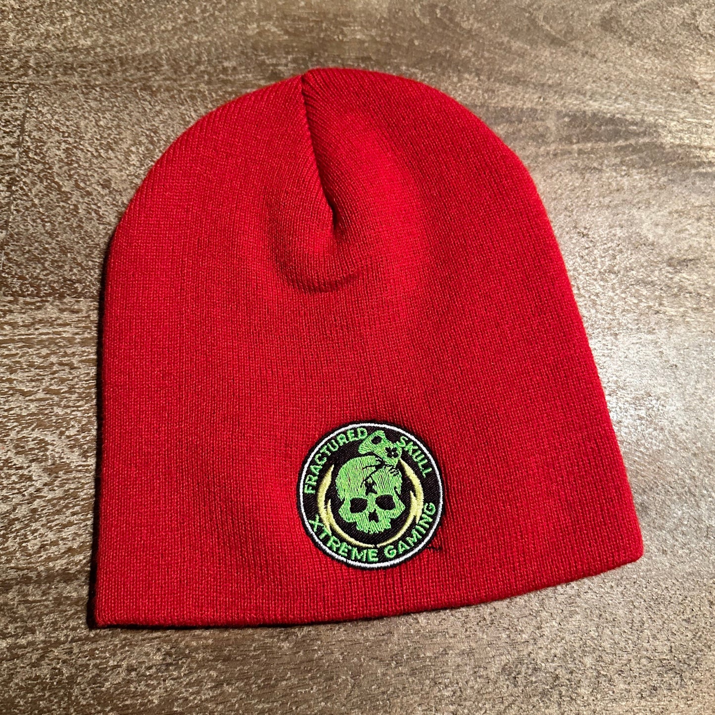 Fractured Skull Xtreme Embroidered Logo Beanie on Red